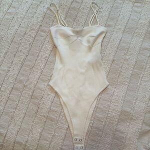 Forever 21 White Ribbed Bodysuit